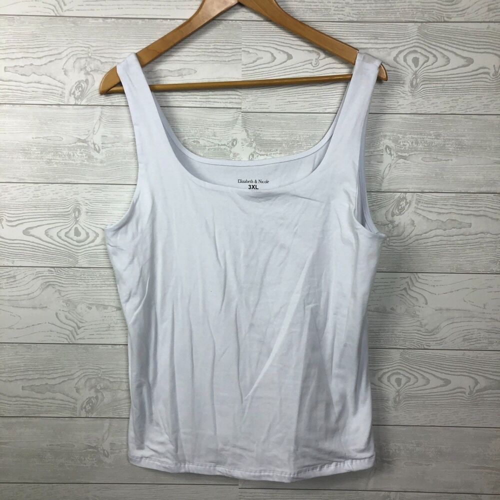 Elizabeth & Nicole Women's 3XL Cami Tank Top Square Neckline Cotton Blend White
